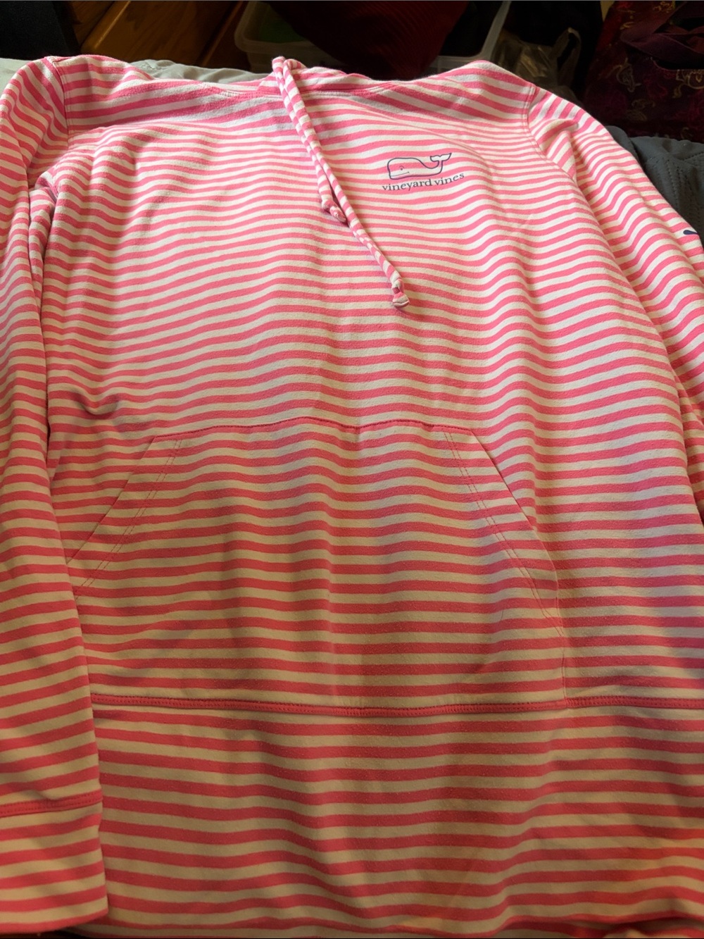Vineyard Vines Pink and White Striped Pullover Hoodie